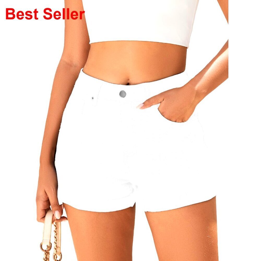 Mid-High Rise Ripped Denim Shorts Stretchy Distressed Jean Shorts